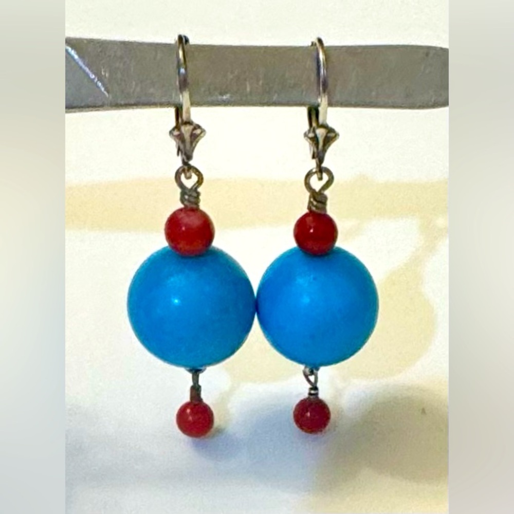 925 Sterling Silver Ruby and Turquoise Earrings - Semi Precious Stones